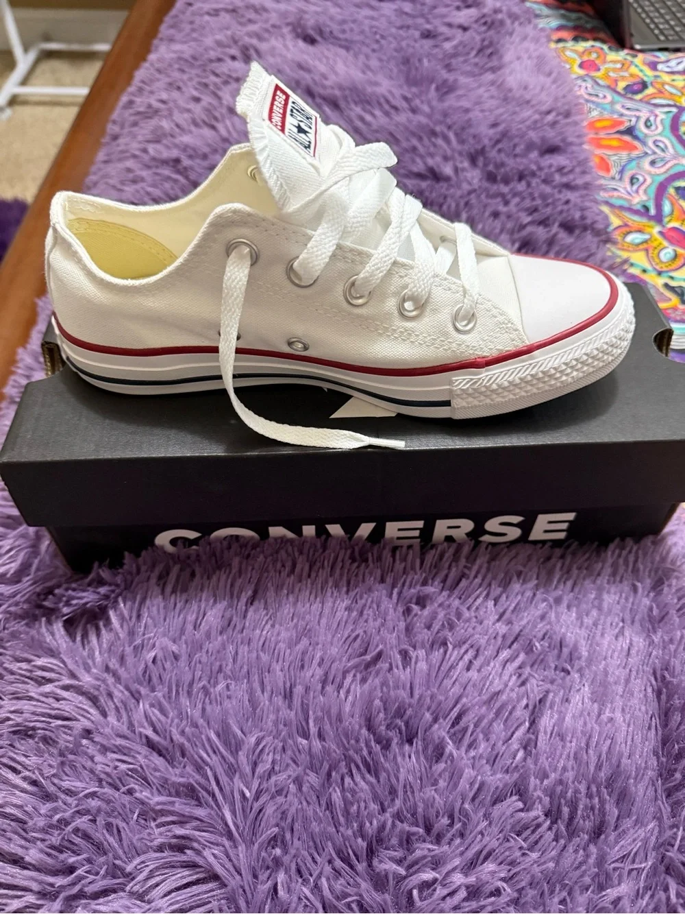 Converse Kids Unisex White Low Top Sneakers with Red Accent